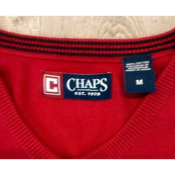 Chaps Sweater Vest Mens Medium Red Knitted Sleeveless Slim Fit V Neck Pullover - Picture 3 of 6